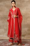 Buy Ajiesh Oberoi Red Chanderi Mandarin Collar Embroidered Kurta Palazzo Set at Aza Fashions Buy_Ajiesh Oberoi_Red Chanderi Mandarin Collar Embroidered Kurta Palazzo Set _at_Aza_Fashions