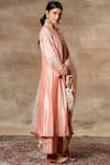 Ajiesh Oberoi_Peach Chanderi Mandarin Collar Embroidered Kurta Palazzo Set _Online_at_Aza_Fashions