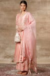 Buy_Ajiesh Oberoi_Peach Chanderi Mandarin Collar Embroidered Kurta Palazzo Set _Online_at_Aza_Fashions