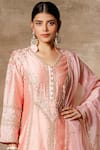 Shop_Ajiesh Oberoi_Peach Chanderi Mandarin Collar Embroidered Kurta Palazzo Set _Online_at_Aza_Fashions