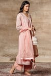 Ajiesh Oberoi_Peach Organza V-shaped Embroidered Kurta Palazzo Set _Online_at_Aza_Fashions