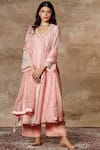 Buy_Ajiesh Oberoi_Peach Organza V-shaped Embroidered Kurta Palazzo Set _Online_at_Aza_Fashions