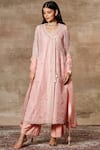 Shop_Ajiesh Oberoi_Peach Organza V-shaped Embroidered Kurta Palazzo Set _Online_at_Aza_Fashions