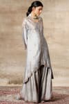 Ajiesh Oberoi_Grey Chanderi Mandarin Collar Jacket Sharara Set _Online_at_Aza_Fashions