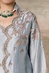 Shop_Ajiesh Oberoi_Grey Chanderi Mandarin Collar Jacket Sharara Set _Online_at_Aza_Fashions