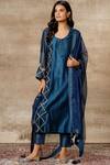 Ajiesh Oberoi Blue Chanderi Mandarin Collar Embroidered Kurta Set Online at Aza Fashions Ajiesh Oberoi_Blue Chanderi Mandarin Collar Embroidered Kurta Set _Online_at_Aza_Fashions