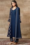 Shop Ajiesh Oberoi Blue Georgette Mandarin Collar Embroidered Kurta Set at Aza Fashions Shop_Ajiesh Oberoi_Blue Georgette Mandarin Collar Embroidered Kurta Set _at_Aza_Fashions