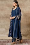 Ajiesh Oberoi Blue Georgette Mandarin Collar Embroidered Kurta Set Online at Aza Fashions Ajiesh Oberoi_Blue Georgette Mandarin Collar Embroidered Kurta Set _Online_at_Aza_Fashions