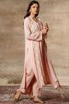 Ajiesh Oberoi_Peach Georgette Mandarin Collar Embroidered Kurta Set _Online_at_Aza_Fashions