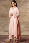 Buy_Ajiesh Oberoi_Peach Georgette Mandarin Collar Embroidered Kurta Set _Online_at_Aza_Fashions
