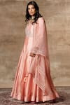 Ajiesh Oberoi_Peach Chanderi V-shaped Embroidered Anarkali Set _Online_at_Aza_Fashions