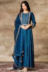Buy_Ajiesh Oberoi_Blue Cotton Silk Round Anarkali Set _at_Aza_Fashions