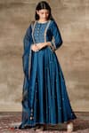 Buy_Ajiesh Oberoi_Blue Cotton Silk Round Anarkali Set _Online_at_Aza_Fashions