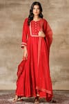 Ajiesh Oberoi Red Cotton Silk Round Anarkali Set Online at Aza Fashions Ajiesh Oberoi_Red Cotton Silk Round Anarkali Set _Online_at_Aza_Fashions