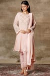 Ajiesh Oberoi_Peach Georgette Round Embroidered Anarkali Set _Online_at_Aza_Fashions