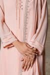 Shop_Ajiesh Oberoi_Peach Georgette Band Collar Embroidered Kurta Set _Online_at_Aza_Fashions