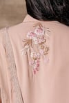 Ajiesh Oberoi_Peach Georgette Band Collar Embroidered Kurta Set _at_Aza_Fashions