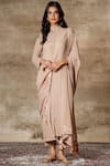 Buy_Ajiesh Oberoi_Beige Georgette Band Collar Embroidered Kurta Set _at_Aza_Fashions