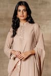 Buy_Ajiesh Oberoi_Beige Georgette Band Collar Embroidered Kurta Set _Online_at_Aza_Fashions