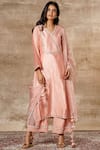 Buy_Ajiesh Oberoi_Peach Chanderi V-shaped Kurta Set _at_Aza_Fashions