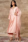 Shop_Ajiesh Oberoi_Peach Chanderi V-shaped Kurta Set _at_Aza_Fashions