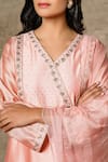 Shop_Ajiesh Oberoi_Peach Chanderi V-shaped Kurta Set _Online_at_Aza_Fashions