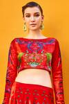 Nautanky_Red Printed Silk Velvet Lehenga Set_at_Aza_Fashions