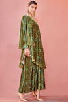 Nautanky_Green Printed Silk Velvet Tunic Set_Online_at_Aza_Fashions