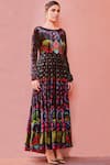 Nautanky_Black Silk Velvet Printed Anarkali_Online_at_Aza_Fashions