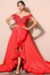 Buy_Nitya Bajaj_Red Tafetta Silk Ruffle Gown_at_Aza_Fashions