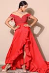 Nitya Bajaj_Red Tafetta Silk Ruffle Gown_Online_at_Aza_Fashions