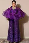 Nitya Bajaj_Purple Organza Crop Top Square Top Shawl Embellished Palazzo Set _Online_at_Aza_Fashions