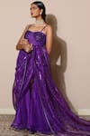 Buy_Nitya Bajaj_Purple Organza Square Neck Embellished Sharara Saree Set  _at_Aza_Fashions