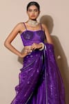 Shop_Nitya Bajaj_Purple Organza Square Neck Embellished Sharara Saree Set  _at_Aza_Fashions