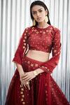 Dnu Priyal Prakash_Maroon Raw Silk Embellished Lehenga Set_Online_at_Aza_Fashions