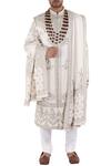 Buy_Sankalan - Men_White Matka Silk Embroidered Sherwani Set_at_Aza_Fashions
