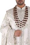Shop_Sankalan - Men_White Matka Silk Embroidered Sherwani Set_at_Aza_Fashions
