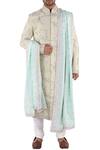 Buy_Sankalan - Men_White Dupion Silk Embroidered Sherwani Set_at_Aza_Fashions