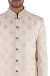Shop_Sankalan - Men_Beige Moonga Silk Embroidered Sherwani Set_at_Aza_Fashions