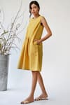 Buy_Umbar_Yellow Cotton Linen Round Dress  _at_Aza_Fashions