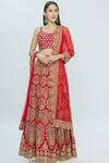 Buy_Vandana Sethi_Red Dupion Raw Silk Round Embroidered Bridal Lehenga Set_at_Aza_Fashions