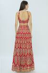 Shop_Vandana Sethi_Red Dupion Raw Silk Round Embroidered Bridal Lehenga Set_at_Aza_Fashions