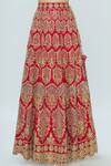 Shop_Vandana Sethi_Red Dupion Raw Silk Round Embroidered Bridal Lehenga Set_Online_at_Aza_Fashions