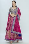 Buy_Vandana Sethi_Blue Dupion Raw Silk Leaf Neck Embroidered Bridal Lehenga Set _at_Aza_Fashions