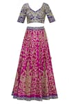 Buy_Vandana Sethi_Blue Dupion Raw Silk Leaf Neck Embroidered Bridal Lehenga Set _Online_at_Aza_Fashions