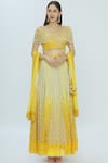 Buy_Vandana Sethi_Yellow Chikankari V Neck Embroidered Lehenga Set _at_Aza_Fashions