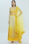 Vandana Sethi_Yellow Chikankari V Neck Embroidered Lehenga Set _Online_at_Aza_Fashions