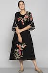 Buy_Kaveri_Black Linen Embroidered Dress_at_Aza_Fashions