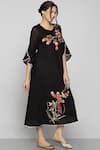Kaveri_Black Linen Embroidered Dress_Online_at_Aza_Fashions