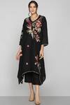 Buy_KAVERI_Black Linen Embroidery Floral V Tunic  _at_Aza_Fashions